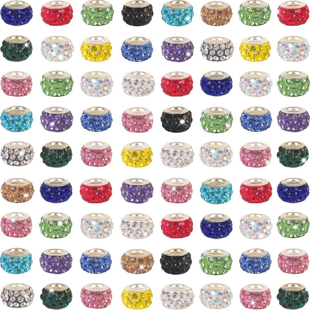 9924 200Pcs Rhinestone Large Hole Beads Spacer Beads Mixcolor European